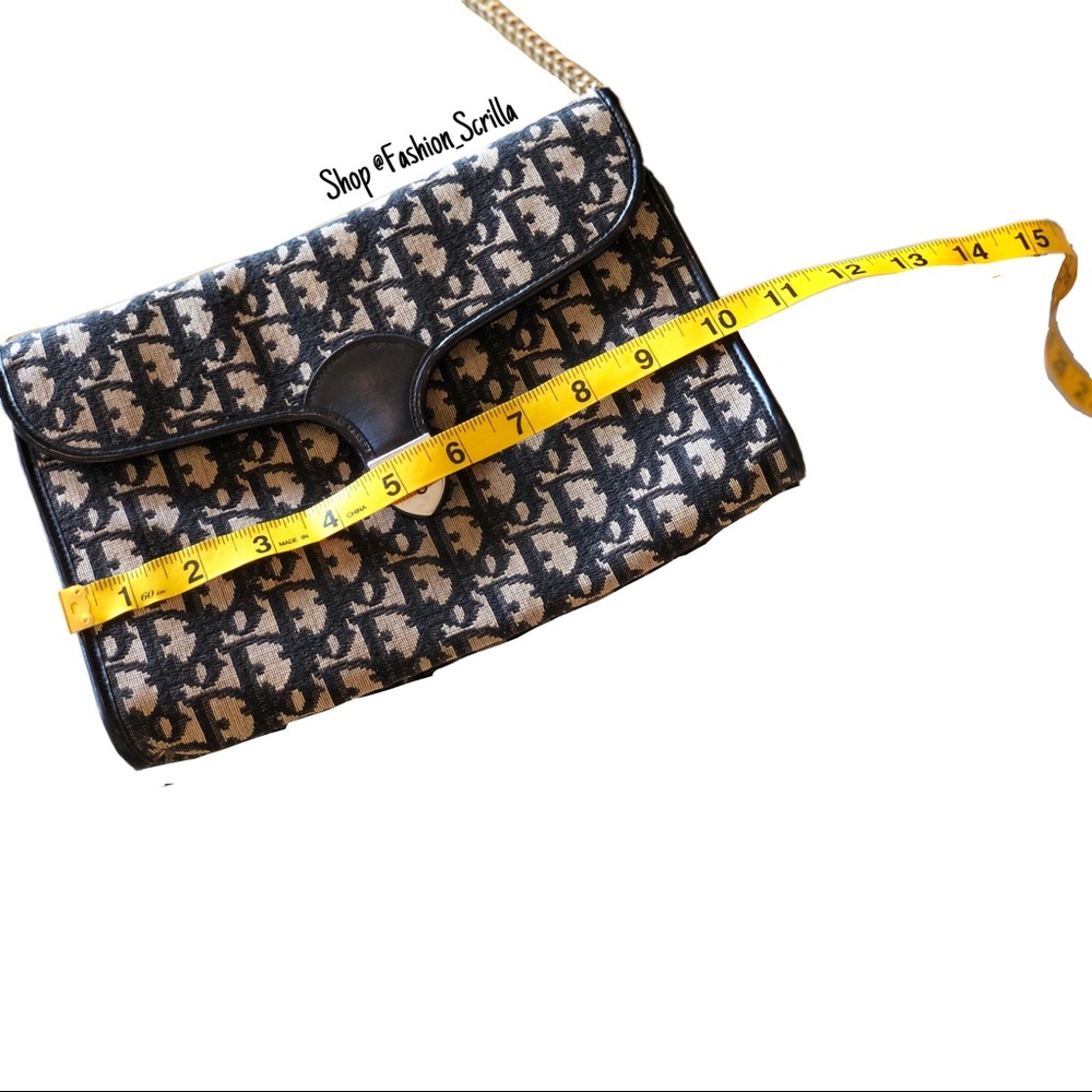 Vintage Christian Dior Blue Gold & Black 70’s Oblique Jacquard Logo Flap bag - Picture 15 of 16